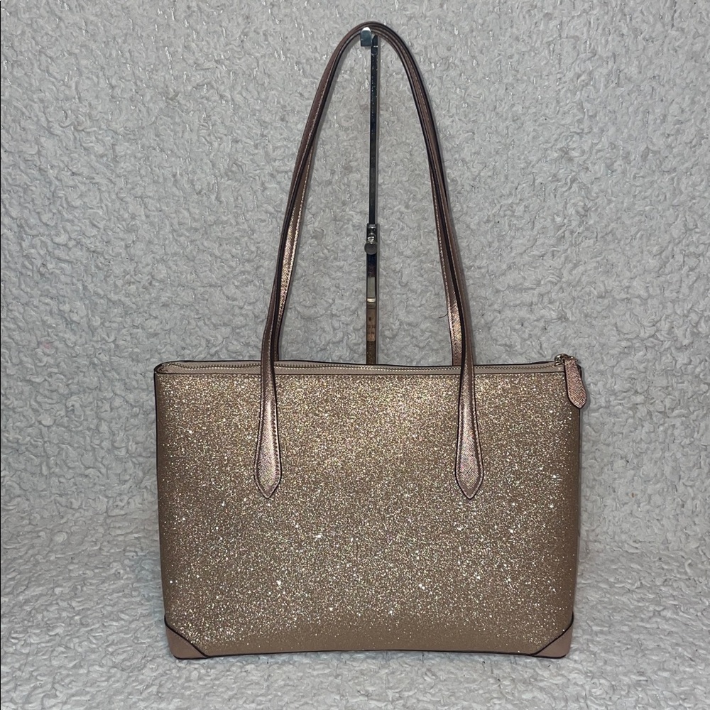 Kate Spade Shimmy Joeley Lola Glitter Rose Gold Zip Top Tote Shoulder Bag - Picture 8 of 17
